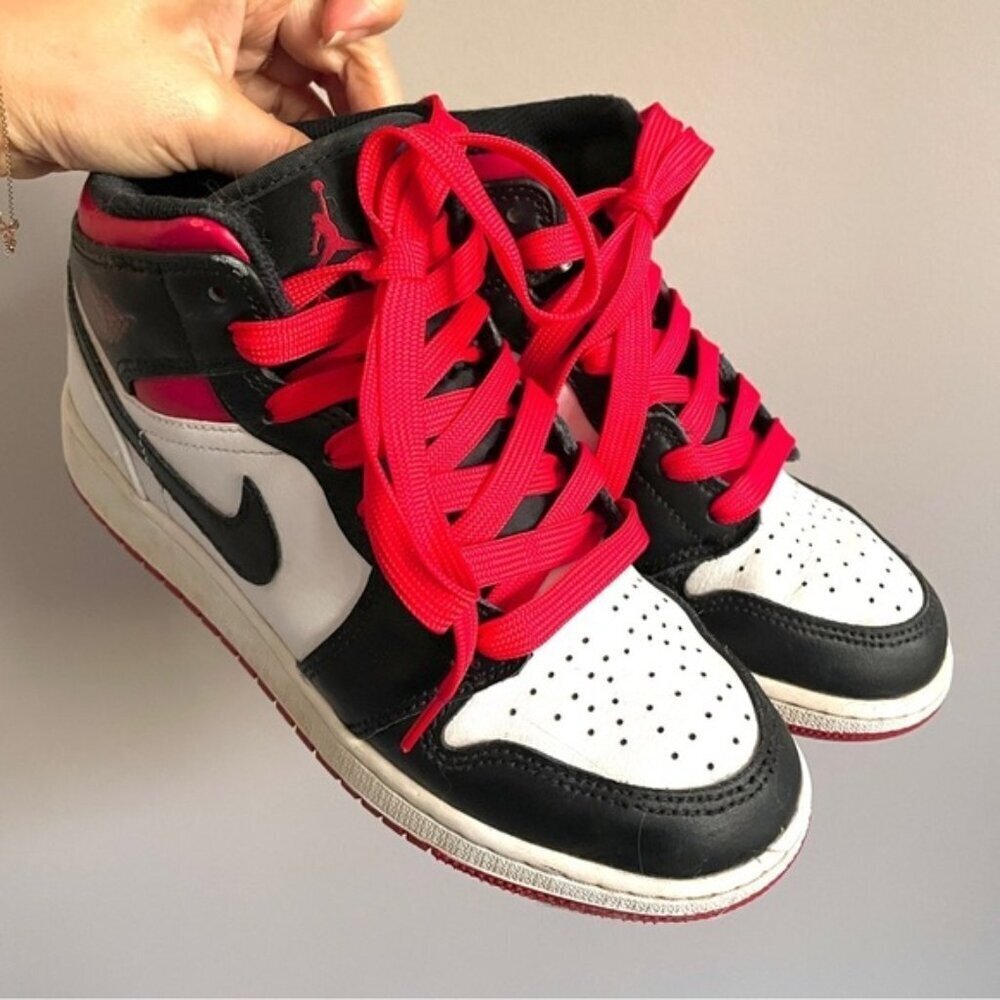 🛑 Air Jordan 1 Mid GS White / Gym Red / Black Sneakers - 6-6.5US (2023) - Picture 2 of 12